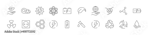 Editable vector pack of green energy line icons.