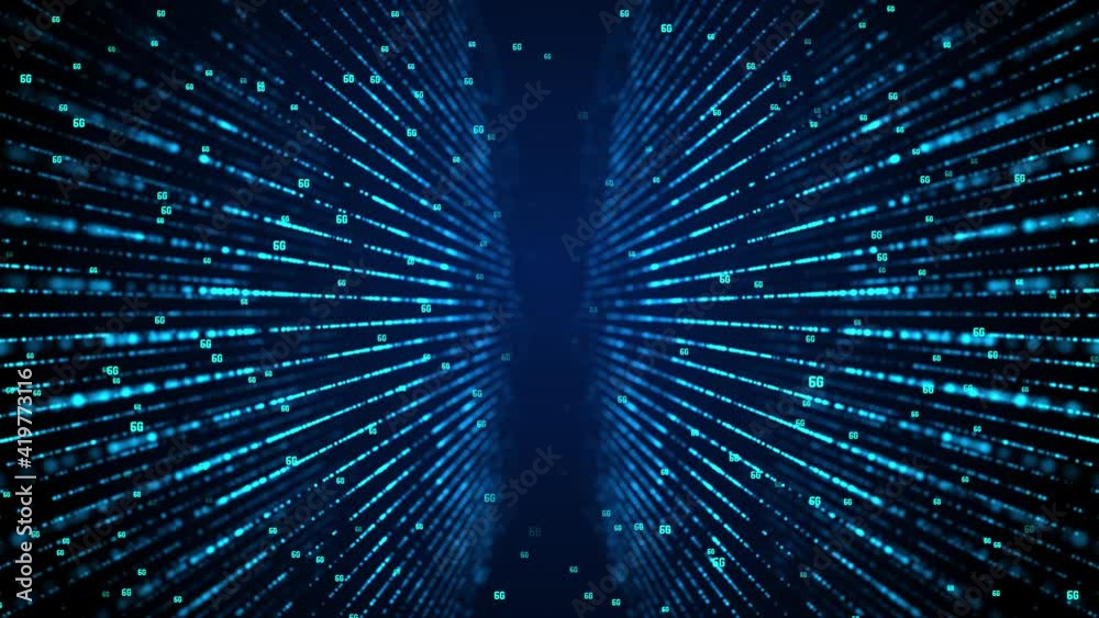 Animation of 6G text, Blue Hi-speed internet light streaks Loop New Background. Cloud Computing, Business, Social Network, Network Digital Data Technology Connection Background.