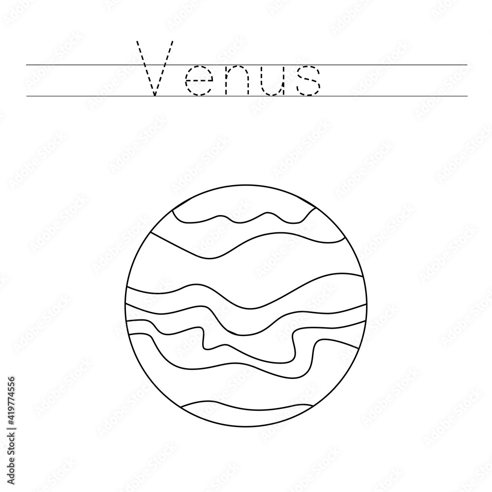 Tracing letters with Venus. Writing practice for kids.