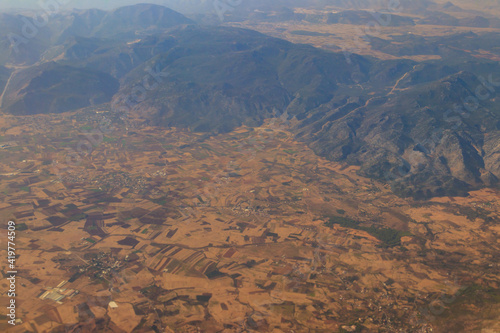 View of the Taurus mountains in Antalya province, Turkey. View from airplane