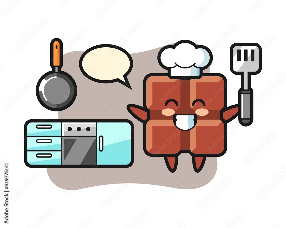 Chocolate bar character illustration as a chef is cooking Chocolate bar character illustration as a chef is cooking