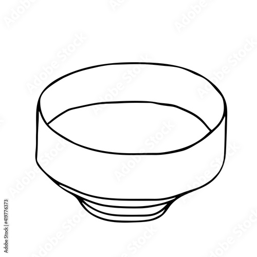 Black and white hand drawing outline vector illustration of a cup or bowl isolated on a white background
