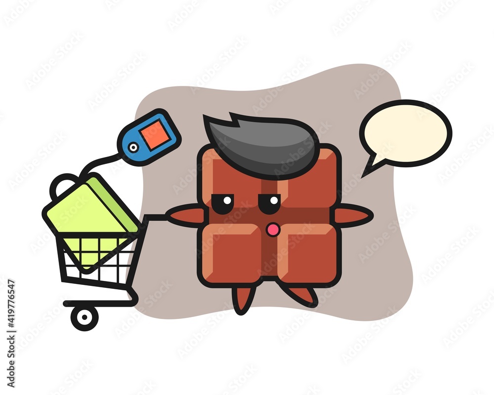 Chocolate bar illustration cartoon with a shopping cart Chocolate bar illustration cartoon with a shopping cart