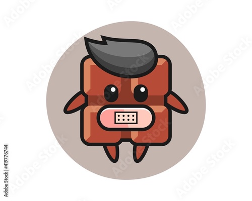Cartoon illustration of chocolate bar with tape on mouth