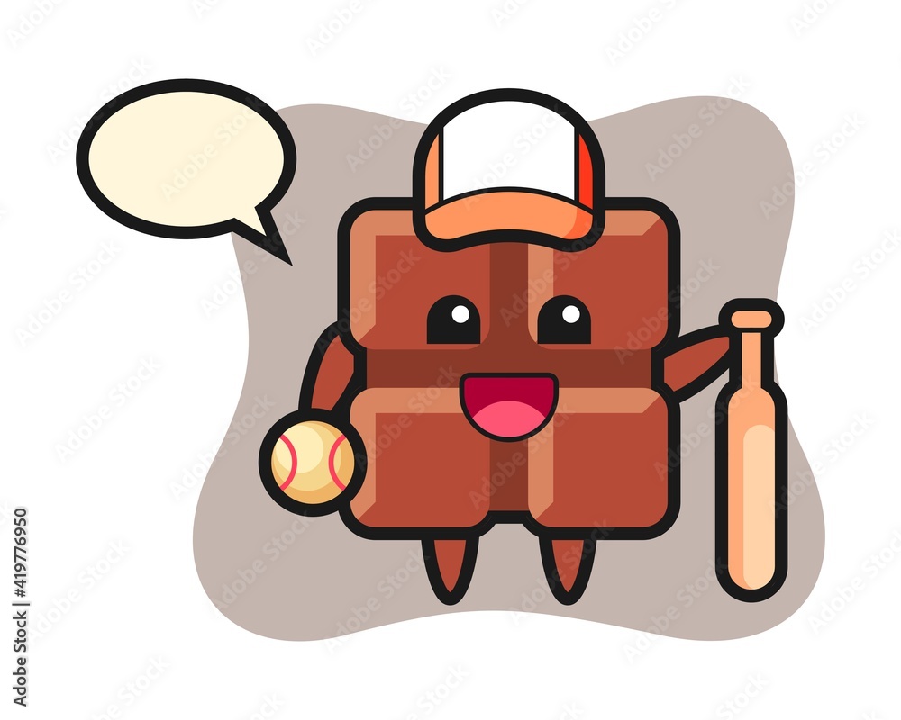 Cartoon character of chocolate bar as a baseball player