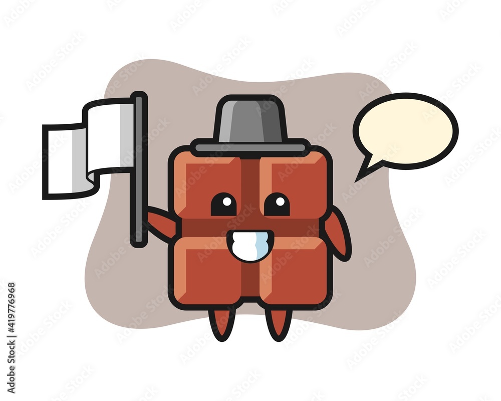 Cartoon character of chocolate bar holding a flag Cartoon character of chocolate bar holding a flag