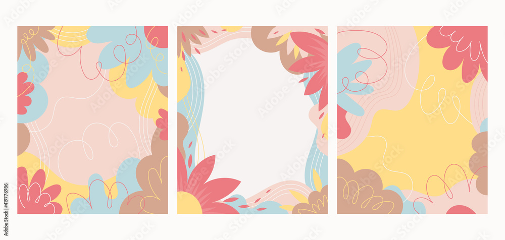 Flower and Floral Abstract Background Set, Beauty and Cosmetic Concept