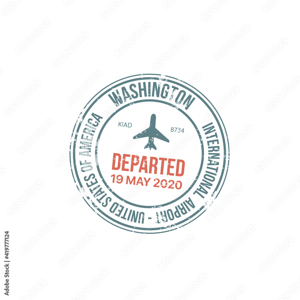 Passport stamp travel visa or customs of USA international airport immigration border control, vector sign. Washington city departure, US airport customs passport stamp Passport stamp travel visa or customs of USA international airport immigration border control, vector sign. Washington city departure, US airport customs passport stamp