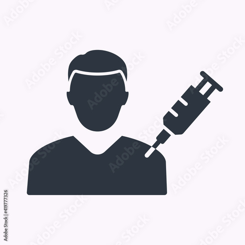 Man and syringe glyph icon on white background. Vector illustration.