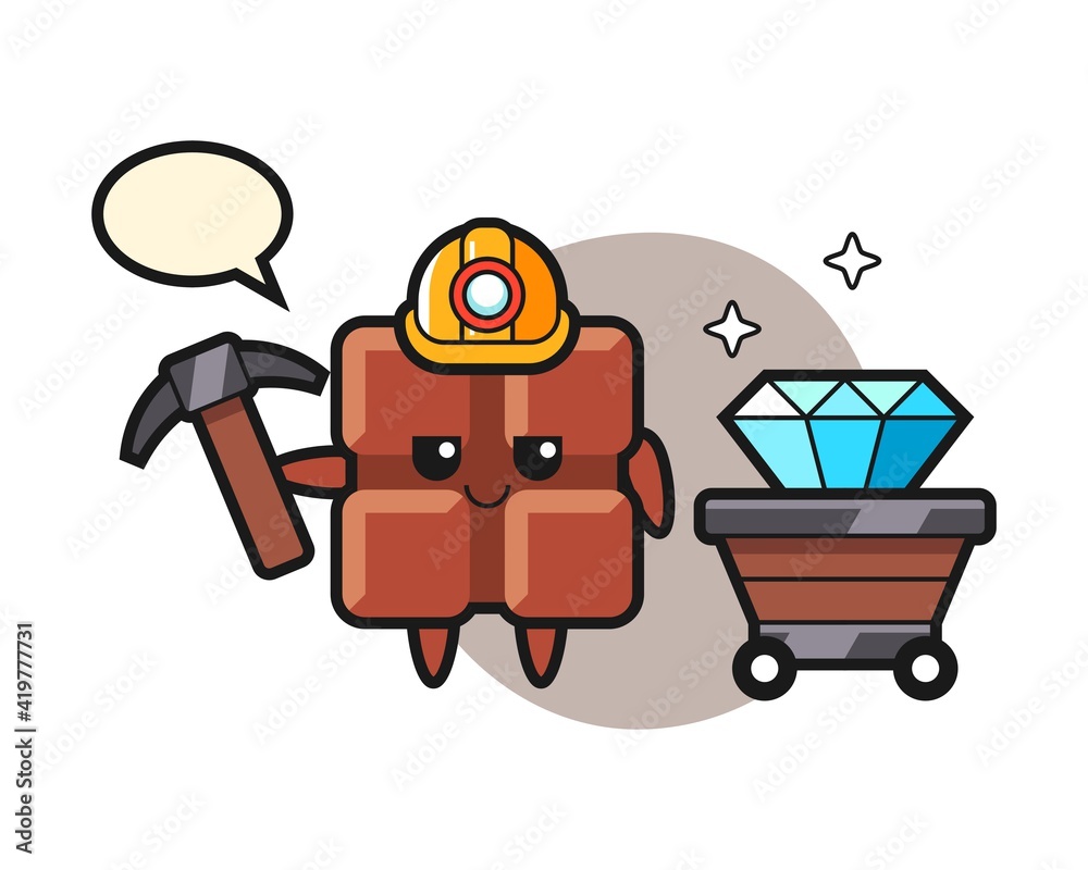 Character illustration of chocolate bar as a miner Character illustration of chocolate bar as a miner