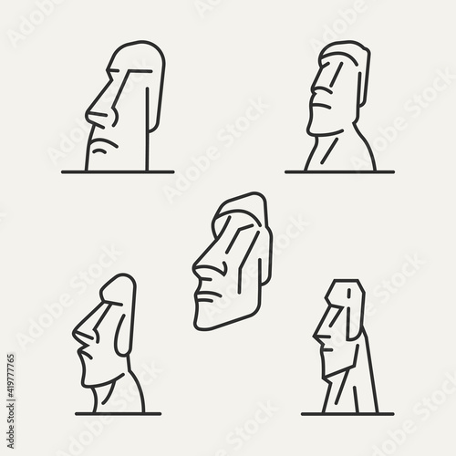 set of moai national park minimalist line art logo template vector illustration design. simple chilean landmark logo concept photo