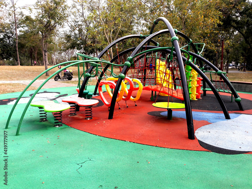 Rubber floor. Children's playground equipment playground paved on the