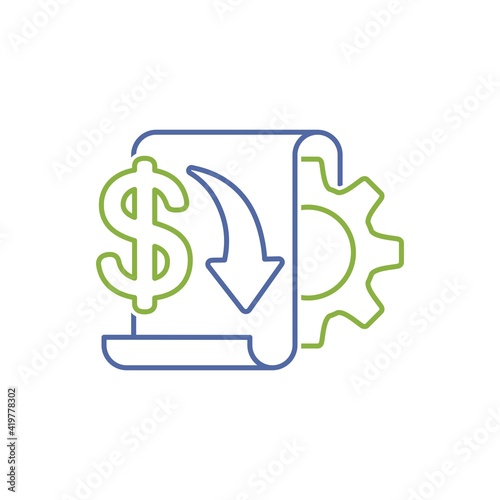 Electronic software technology to reduce costs. Lower cost price and efficient use of resources. Vector linear icon illustration isolated on white background.