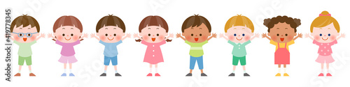 万歳をする色々な国の子供達