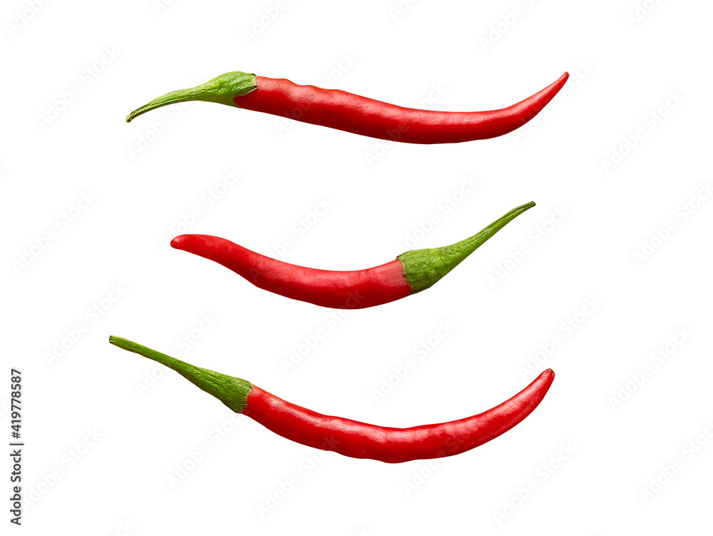 three Ripe chili pepper isolated on white background red chili 