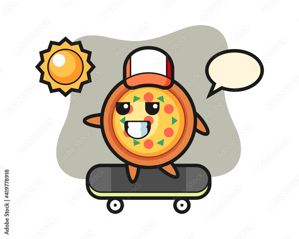 Pizza character illustration ride a skateboard Pizza character illustration ride a skateboard