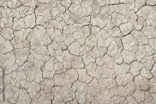 Close-up of dry soil. Cracked ground surface in dry season.