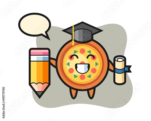 Pizza illustration cartoon is graduation with a giant pencil
