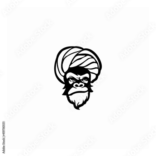 ape head on guru hat logo template vector