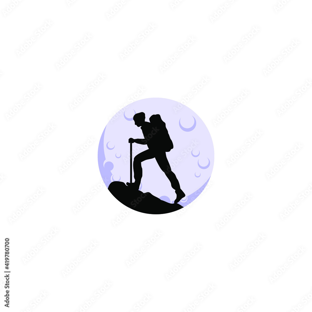 Silhouette of a climber with moon background, hiking logo vector
Silhouette of a climber with moon background, hiking logo vector