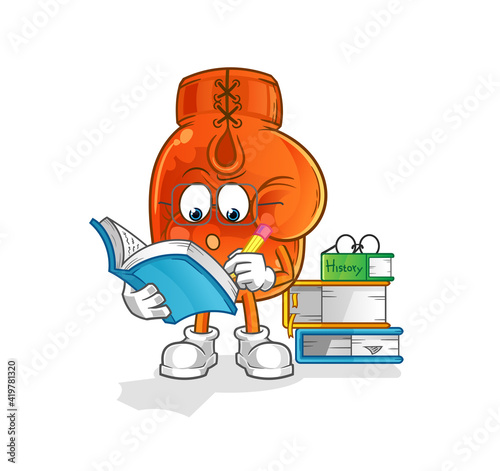 boxing glove studying mascot. cartoon vector