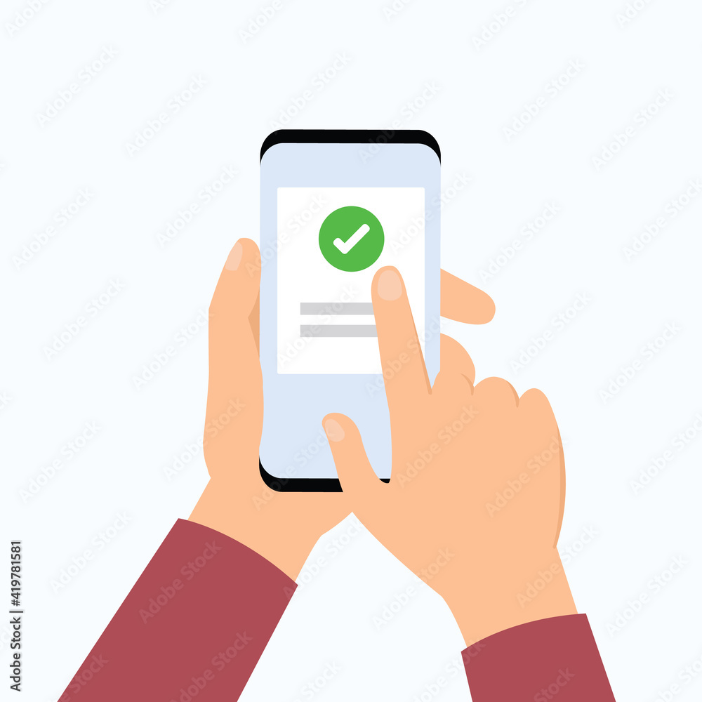 hand holding smartphone, human using application for approve online concept. hand holding smartphone, human using application for approve online concept.