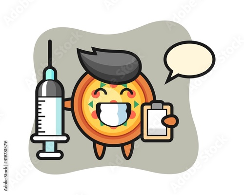 Mascot illustration of pizza as a doctor