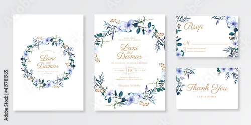 Wedding invitation card set template with watercolor floral