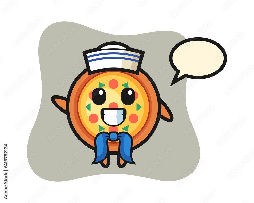 Character mascot of pizza as a sailor man Character mascot of pizza as a sailor man