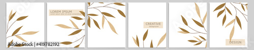 Set of vector cover notebook design. Abstract floral template design with brown leaves on white background for notebook paper, copybook brochures, book, magazine. Planner and diary cover for print