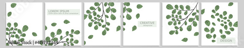 Set of vector cover notebook design. Abstract floral template design with green leaves on white background for notebook paper, copybook brochures, book, magazine. Planner and diary cover for print