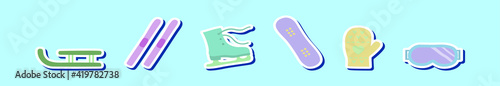 set of winter sports cartoon icon design template with various models. vector illustration isolated on blue background