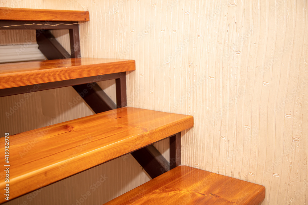 Wooden staircase in the cottage
