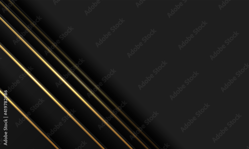 Modern black luxury background with golden line and shiny golden light Modern black luxury background with golden line and shiny golden light