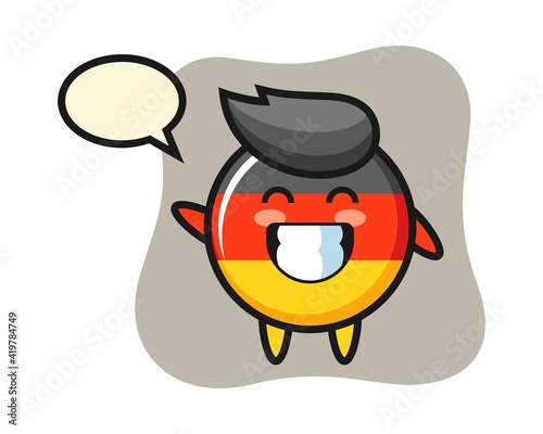Germany flag badge cartoon character doing wave hand gesture