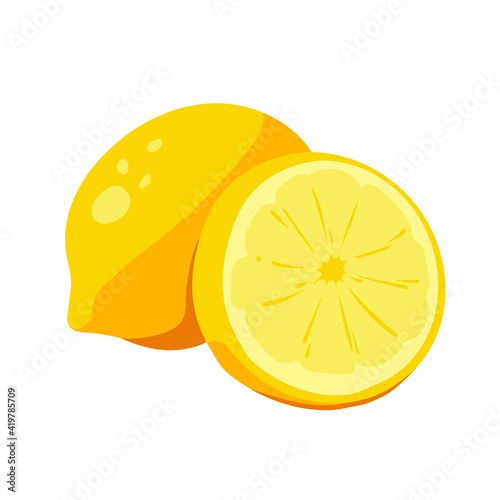 fresh lemon sliced. the tropical fruits illustration collection in vector design. healthy, juicy, and sour food. colorful fruit animation isolated on white background.