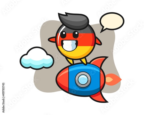 Germany flag badge mascot character riding a rocket