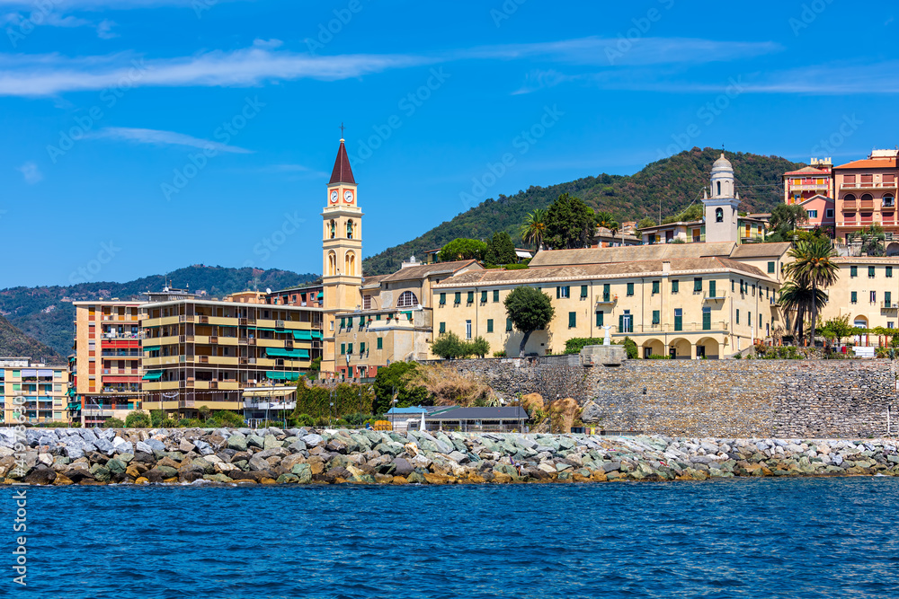 View of small town Recco in Liguria, Italy.