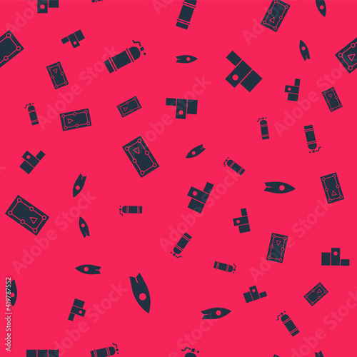 Set Surfboard, Aqualung, Billiard table and Award over sports winner podium on seamless pattern. Vector.
