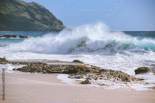 Tablou pe pânză Big waves at Keawaula Beach Yokohama bay, West coast of Oahu Island, Hawaii