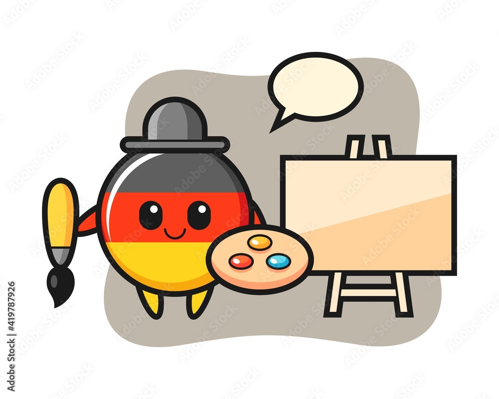 Illustration of germany flag badge mascot as a painter
