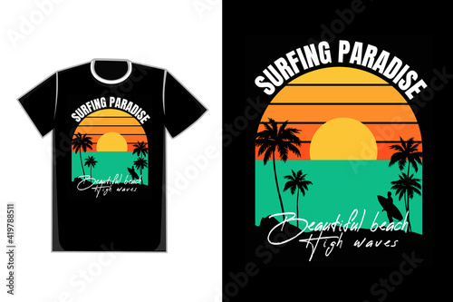T-shirt silhouette suft paradise nature beach sunset vintage photo