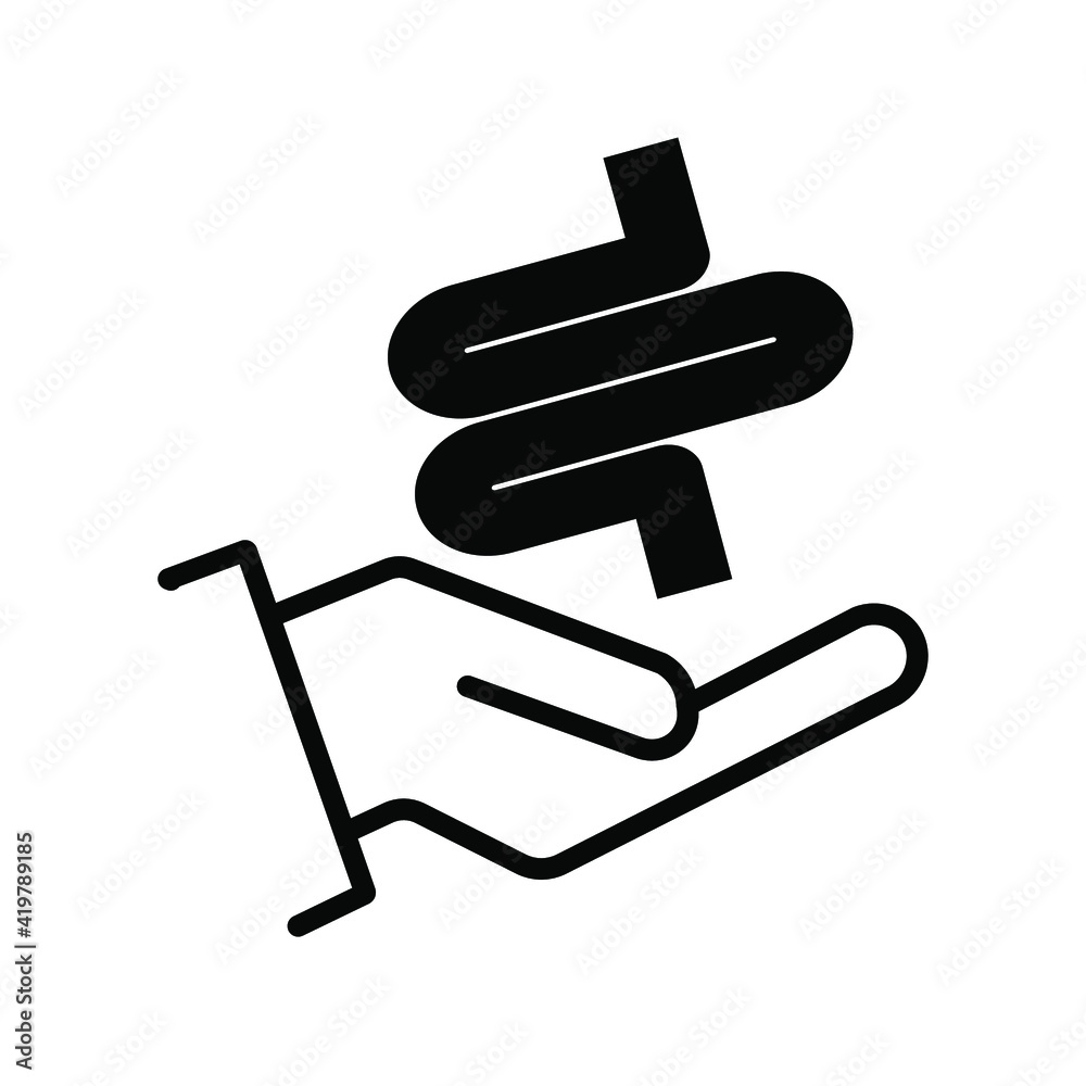 Human intestine on hand icon vector. Care, rescue, treatment, disease prevention symbol. Color editable Human intestine on hand icon vector. Care, rescue, treatment, disease prevention symbol. Color editable