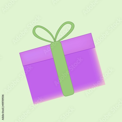 Festive box on green background. Vector isolated icon of lilac color.