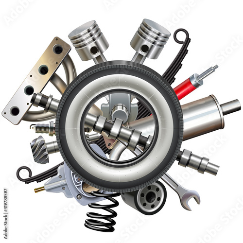 Vector Car Parts with Retro Tire