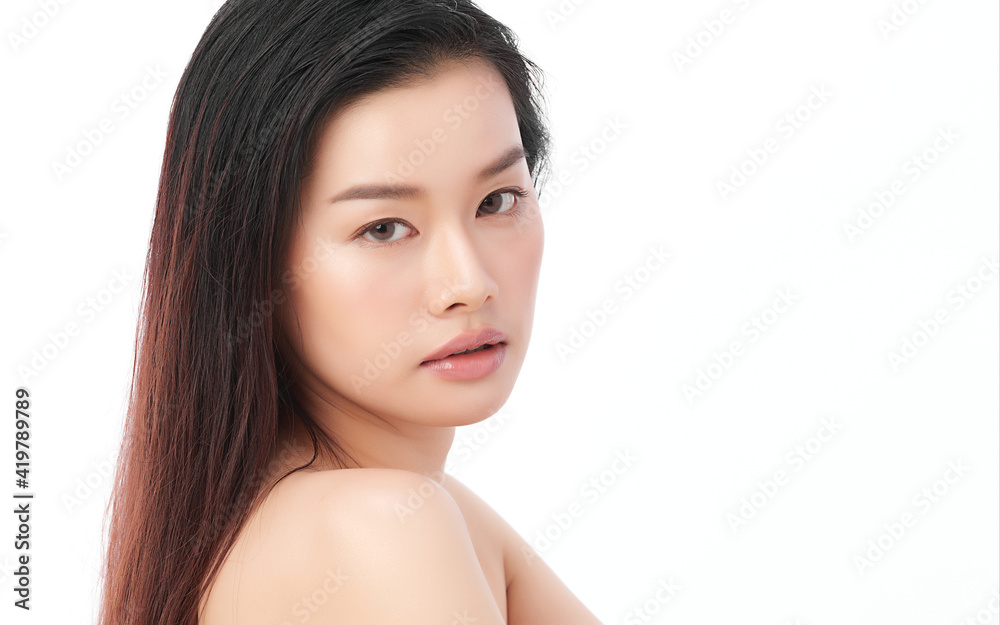 Beautiful young asian woman with clean fresh skin on white background, Face care, Facial treatment, Cosmetology, beauty and spa, Asian women portrait Beautiful young asian woman with clean fresh skin on white background, Face care, Facial treatment, Cosmetology, beauty and spa, Asian women portrait