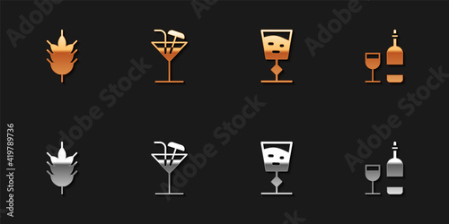 Set Hop, Cocktail, Wine glass and bottle with icon. Vector.