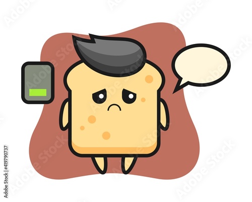 Bread mascot character doing a tired gesture