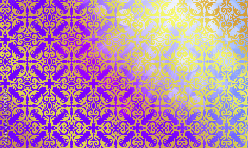 Hintergrund Vorlage Template Muster Struktur floral Ornament in Gold glänzend lila irisierend Mitte hell Strahlen Schönheit Tapete barock rokkoko Jugendstil victorianisch Karo Raute edel Stoff