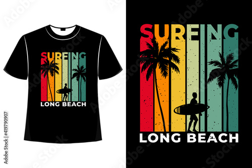 T-shirt beach surfing long beach retro style